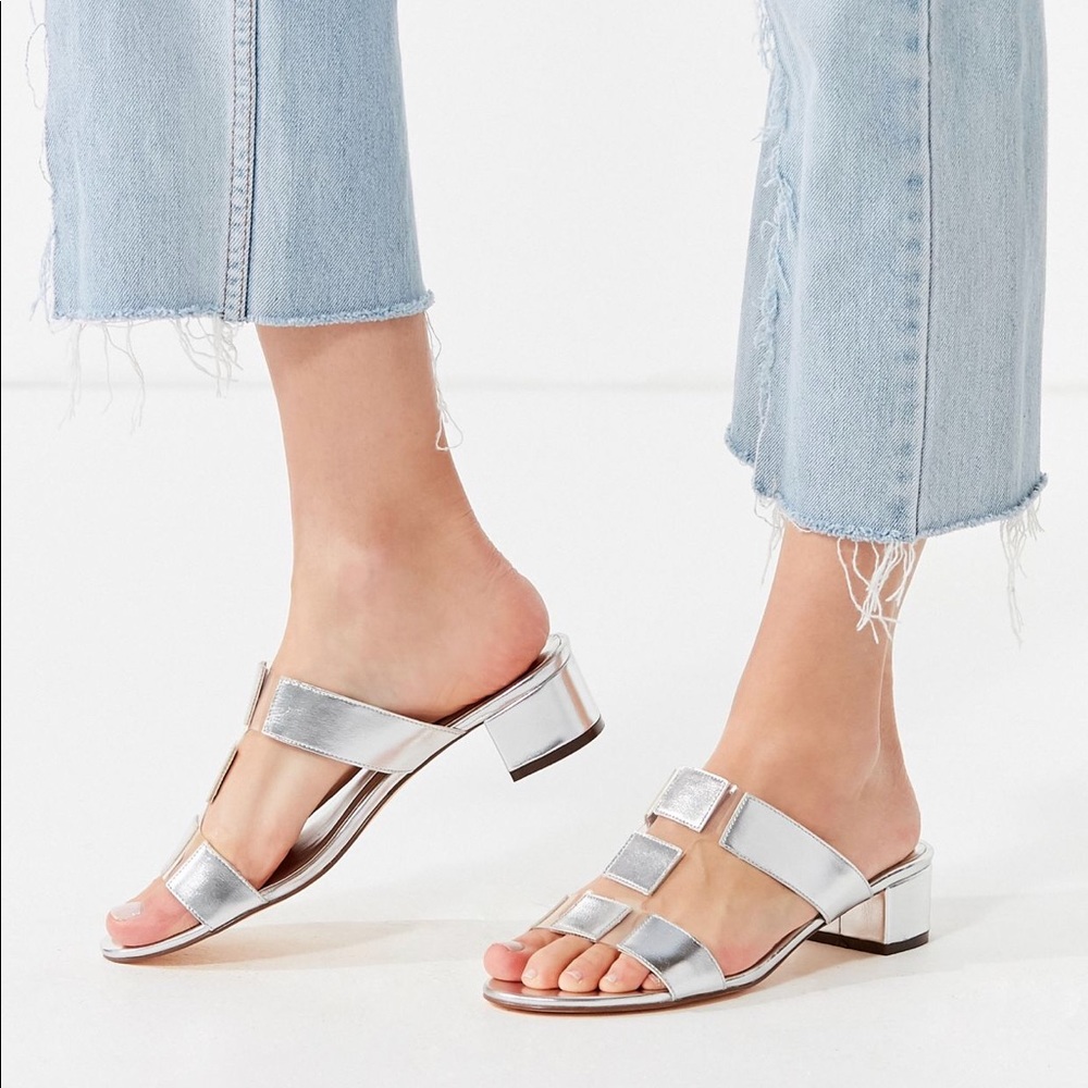 UO metallic caged mule heel